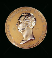Commemorative medal depicting George Stephenson.