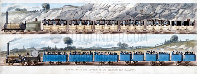 'Travelling on the Liverpool & Manchester Railway'  1831.