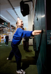 Visitors in the Science of Sport Gallery  Science Museum  London  1997.