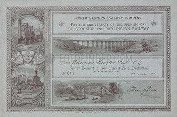 Ticket for a banquet celebrating the 50th anniversary of the SDR  1875.
