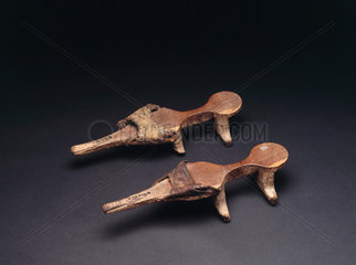 Pair of Nuba wooden pattens (shoes)  Sudan  c 1890-1920.