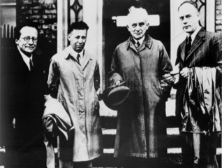 Erwin Schrodinger  Austrian physicist  with three colleagues  c 1950-1959.