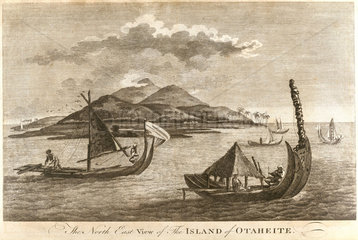 Native sailing vessels  Tahiti  c 1773.
