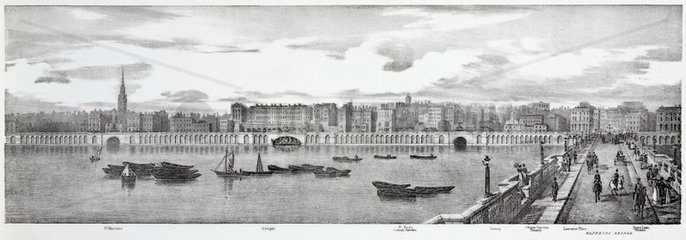 View from St Martin-in-the-Fields to Waterloo Bridge  London  1825.