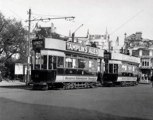Brighton Corporation Tramways trams  Brighton  c 1920s.
