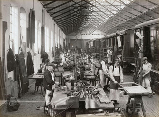 Carriage repairing at Doncaster works  South Yorkshire  c 1916.