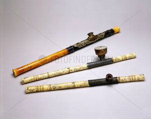 Three ivory opium pipes  Chinese  19th century.