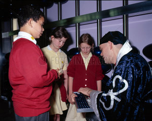 Children learning how an abacus works  Science Museum  London  2001.