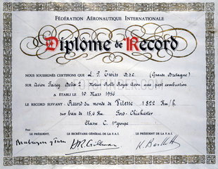 Certificate to mark the world air speed record  1956.