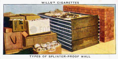 ‘Types of splinter-proof wall’  Wills cigarette card  1938.