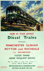 'Now at you service - Diesel trains...'  BR (LMR) poster  1950.