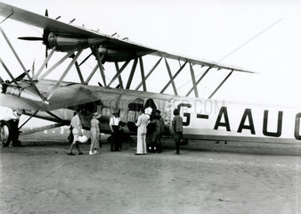 HP42 G-AAUC 'Horsa' at an Imperial Airways outpost  1930s.