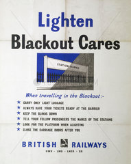 'Lighten Blackout Cares'  GWR/LMS/LNER/SR poster  1939-1945.