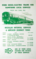 'More Diesel-Electric Trains for Hampshire’  BR(SR) poster  1962.