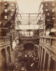 Construction of the Metropolitan District Railway  Bayswater  London  c 1867.