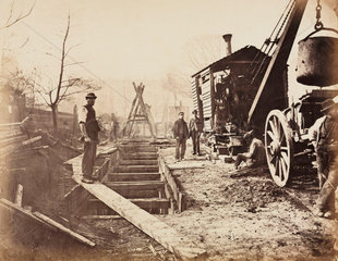 Construction of the Metropolitan District Railway  Craven Hill  London  c 1867.