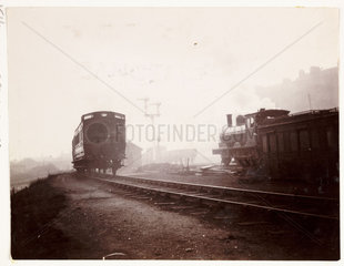 Trains on railway tracks  c 1905.