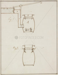 Labelled diagram of vessel for washing lead ore  c 1805-1820.