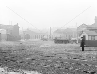 Goods yard at Birkenhead Docks  Merseyside  6 December 1929.