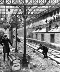 Railway strike  mob wrecks Motherwell Station  Lanarkshire  1891.