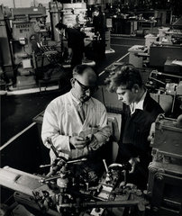 Bradford Apprentice training . Instructor and apprentice at lathe  1961.
