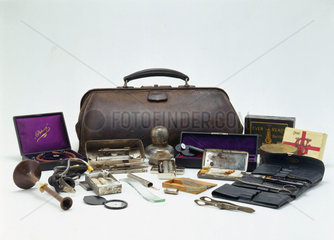 Leather doctor's bag with contents  English  1890-1930.