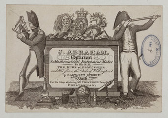 Trade card of J Abraham  optician and mathematical instrument maker  1837.