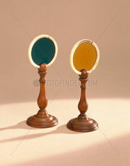 Pair of coloured glass discs  1760.