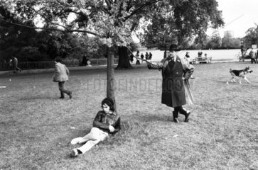 Young man leaning against a tree  Regent's Park  London  1969.