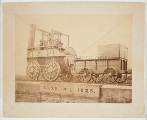 ‘Locomotion’ displayed on a plinth at North Road Station  Darlington  1870.