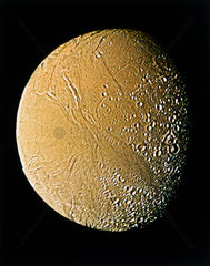 Enceladus  one of the moons of Saturn  photographed by Voyager 2  1981.