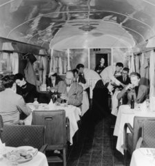Taking lunch in a British Railways First Class dining car  March 1951.
