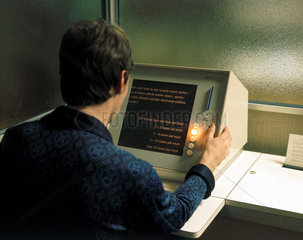 Computer terminal at a BUPA medical centre  1975.