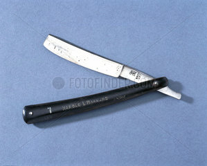 'Cut-throat' razor presented to T F Barnard by Michael Faraday  1856.