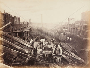 Construction of the Metropolitan District Railway  Earls Court  London  c 1867.