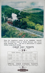 'Rheidol Valley - Cheap Day Tickets'  BR poster  1948-1965.