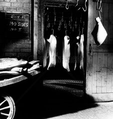 Hanging hams being smoked at Marsh and Baxter  Dudley  1961.