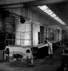 Assembly of diesel train for Jamaica  Preston  1956.