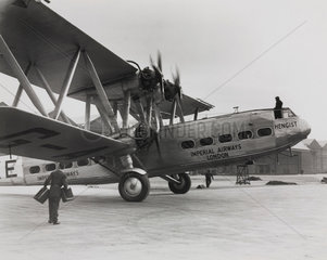 HP42 G-AAXE 'Hengist' ready for flight at Croydon Airport  c 1930s.