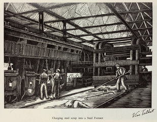 ‘Charging steel scrap into a Steel Furnace’  20th century.