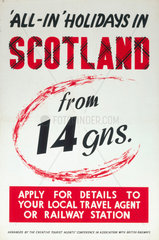 All-In' Holidays in Scotland  Creative Tourist Agents'  BR poster  c 1950s.