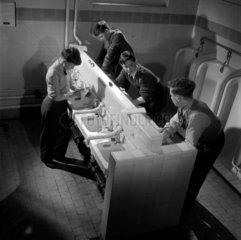 Schoolboys in washroom  Cheltenham  1957.