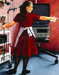 Nurse in a red uniform  Endoscopy Unit  1992.