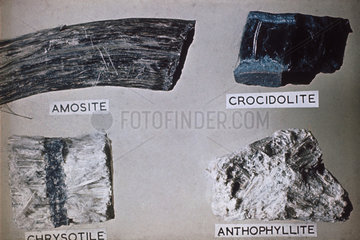 Four types of asbestos in rock form  c 1978.