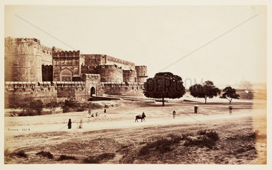 'Agra: The Fort. Amar Singh Gate  With The Taj In The Distance'  c 1865.