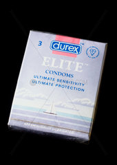 Packet of three Durex Elite condoms  1995.