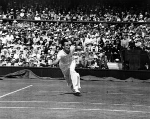 Tennis player Fred Perry in action during Wimbledon  5 July 1935.