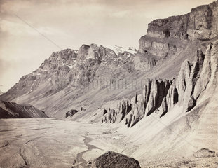Unusual rock formations on the Spiti riverbed  India  c 1850-1900.