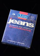Packet of three Durex Jeans condoms  1995.