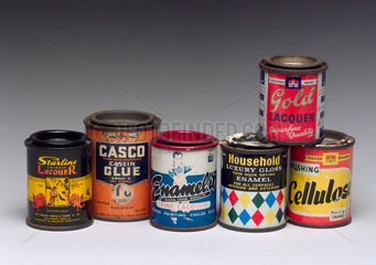 Assorted paint and glue pots  1950s.